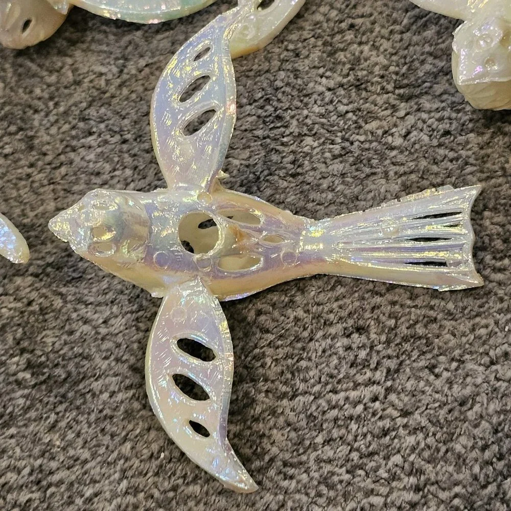 MCM Christmas Light Bird Toppers Pearlescent Plastic‎ Set 10 Cream VTG Ornaments